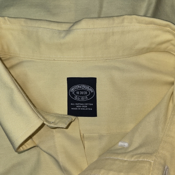 Brooks Brothers 1818 Yellow Regular Fit Supima Cotton Dress Shirt, Size 19 38/39 - Picture 5 of 9